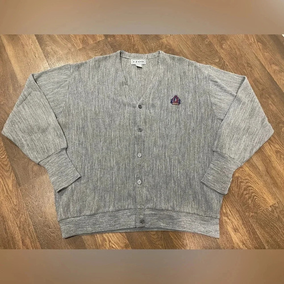 Izod Vintage Cardigan Mens XXL Gray Sweater Made In USA Logo Front - Picture 2 of 10